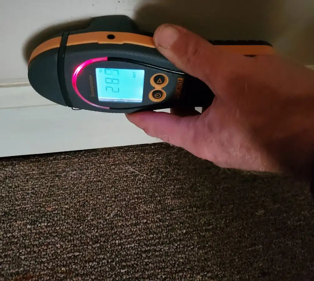 Moisture detection at baseboard during Burst Pipe Cleanup in Sudden Valley